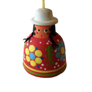 Peruvian Native Women Bells, Handpainted, pottery clay